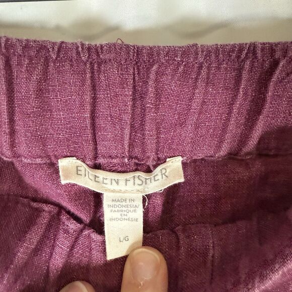 Eileen Fisher Organic Linen Pants Women's Large Purple Pull On Pockets Wide Leg - Picture 4 of 8